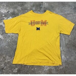 Vintage 90s University of Michigan T-Shirt  Size Large Yellow Wolverines Logo